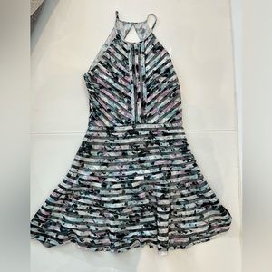 Parker Silk Illusion Panel Halter Dress, S